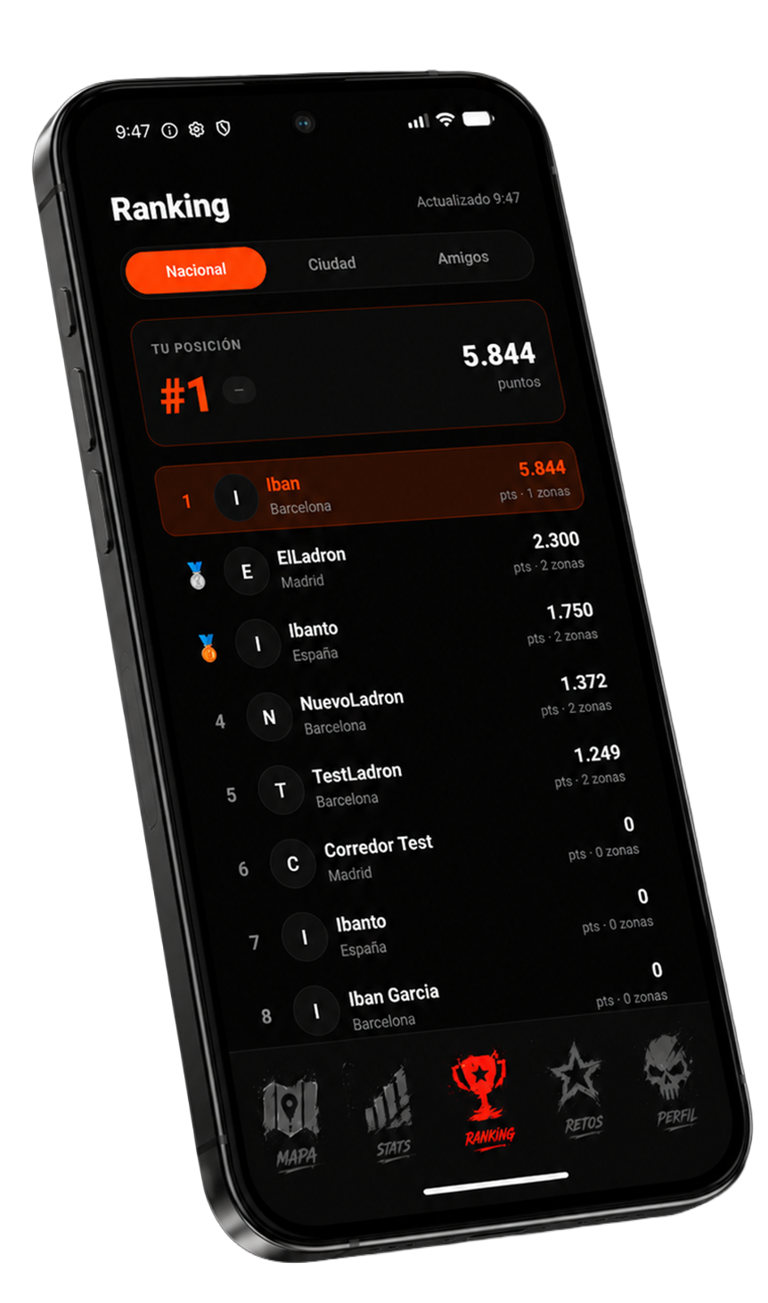 Pantalla del ranking nacional de CORRR